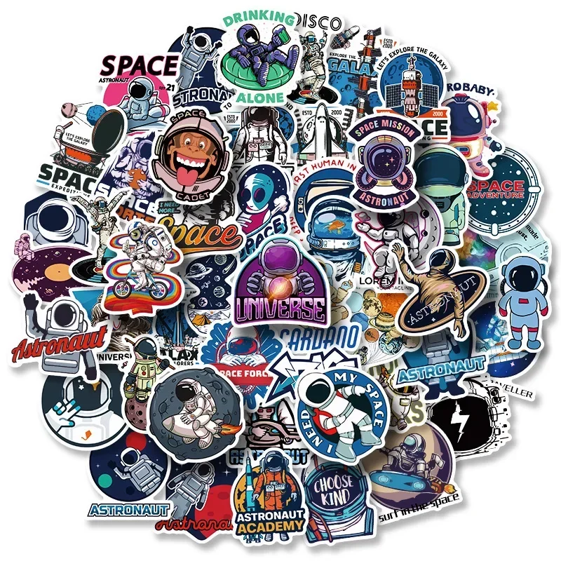 50pcs Cartoon Astronaut Stickers Science Fiction Space Planet Universe Cute Stickers for Kids Bottle Notebook Decoration