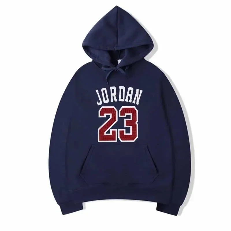 Vintage Number 23 Sport Hoodie, Unisex Drawstring Hooded Sweatshirt Retro Basketball Letter Number Front Print Street Pullover