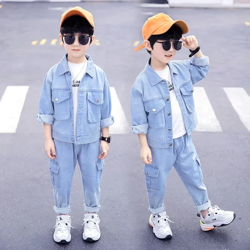 Blue Jean Spring Autumn Children\'s Clothes Set Boys Coat + Pants 2pcs/Set Kids Teenage Gift Formal Boy Clothing High Quality