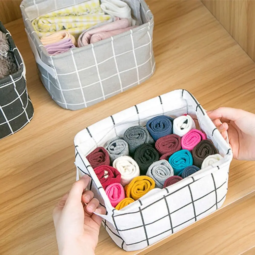 Folding for Home Office Cotton Linen Desktop Storage Box Cosmetic Book Organizer Storage Basket Underwear Storage Box