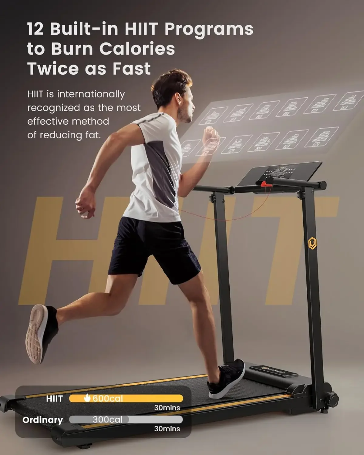 Folding Treadmill, 2.25HP Treadmills for Home with 12 Modes, Compact Mini Treadmill for Home Office, Space Saving