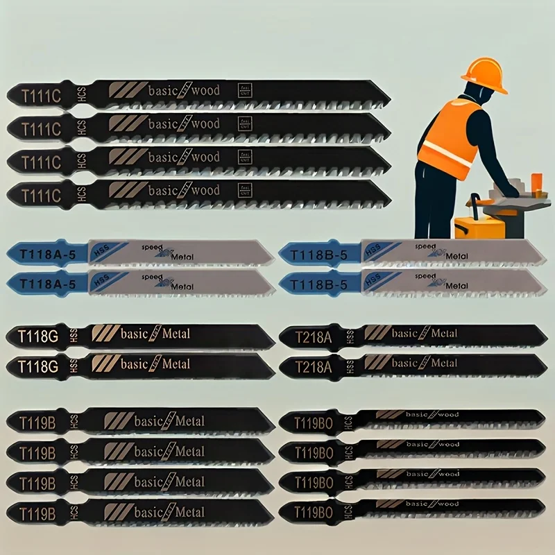 

20 шт., комплект зажимных пильных полотен премиум-класса из высокоуглеродистой стали — многофункциональная резка по дереву/пластику/металлу | Прочные и острые лезвия