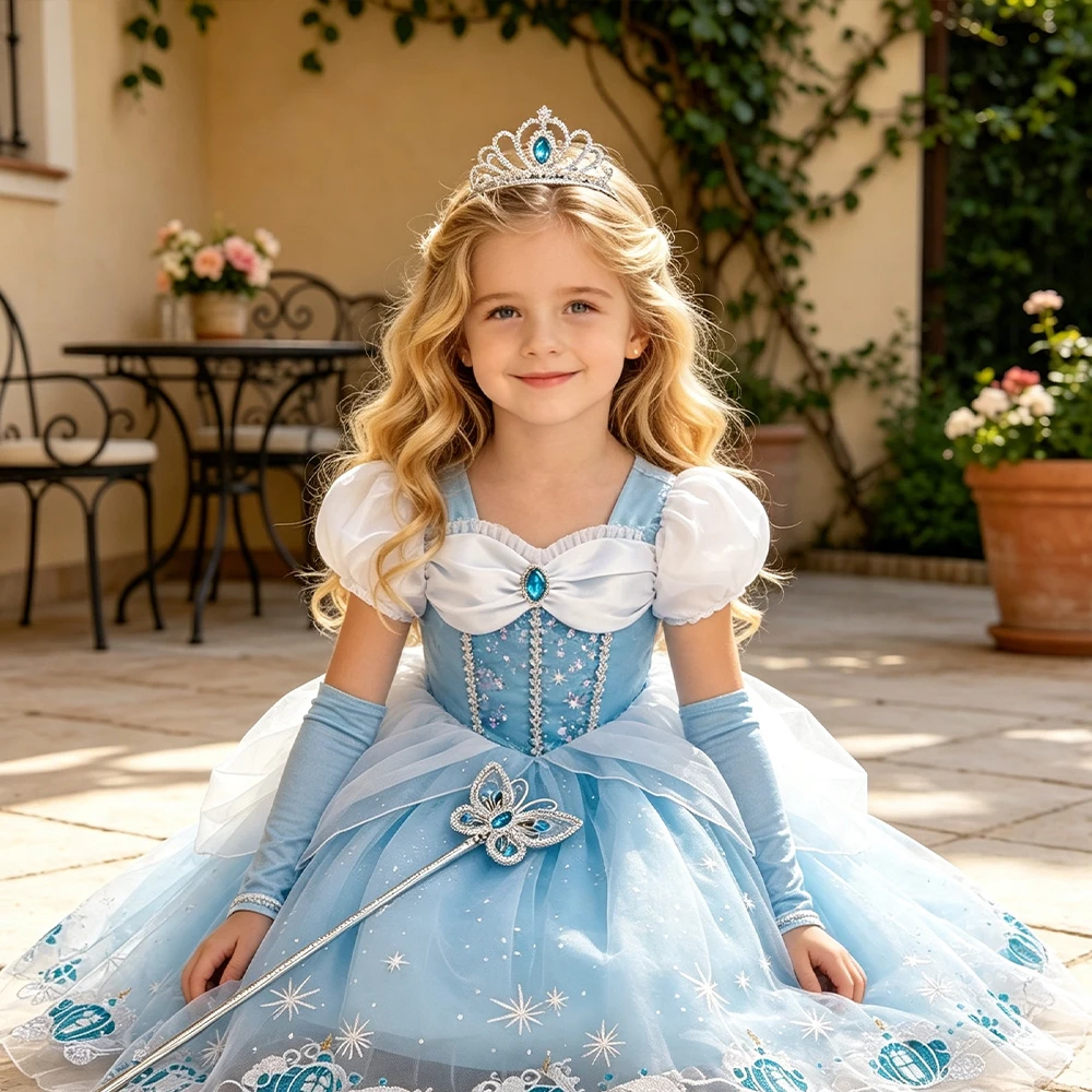 Kostüm Mädchen Blaues Prinzessinnen-Geburtstagskleid für Mädchen Festliche Kleider Kinder Halloween-Kostüme 2 3 4 5 6 7 8 9 10 Jahre – Detail 11