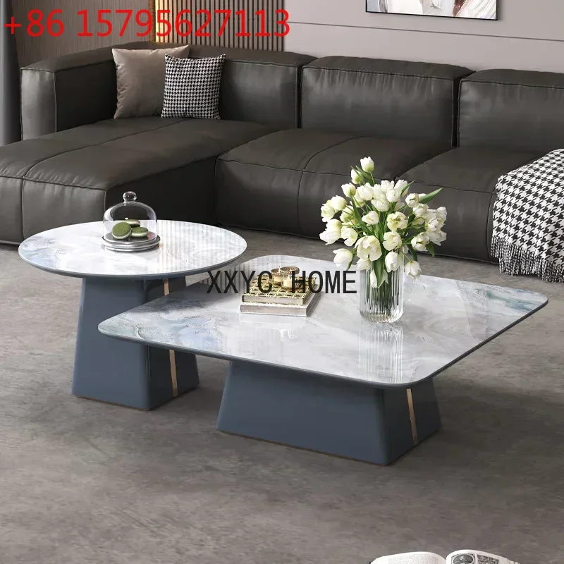 

Stone Plate Coffee Table Living Room round and Square Light Luxury Retractable Italian Minimalist Combination Side Table