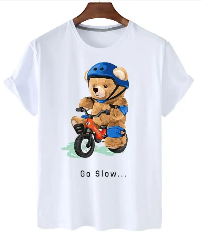 Hot Cartoon Bear Printed Short-sleeved T-shirt Summer New Fashion Men and Women Crewneck T-shirt All Matching Base Shirt