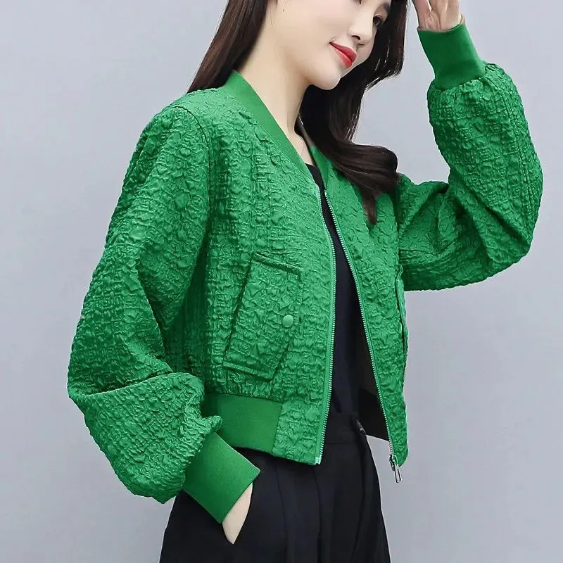 Fashion Short Spring Autumn Coat Jacket Female Women 2024 New Green Black Coffee Casual Zipper Coat Top Baseball Sportswear