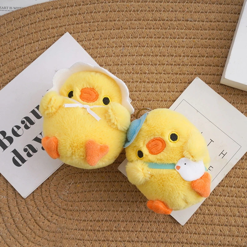 8cm Little Yellow Chicken Plush Toy Keychain Crystal Velvet Plush Doll Mini Bag Key Pendant Couple Key Chain Kids Toys