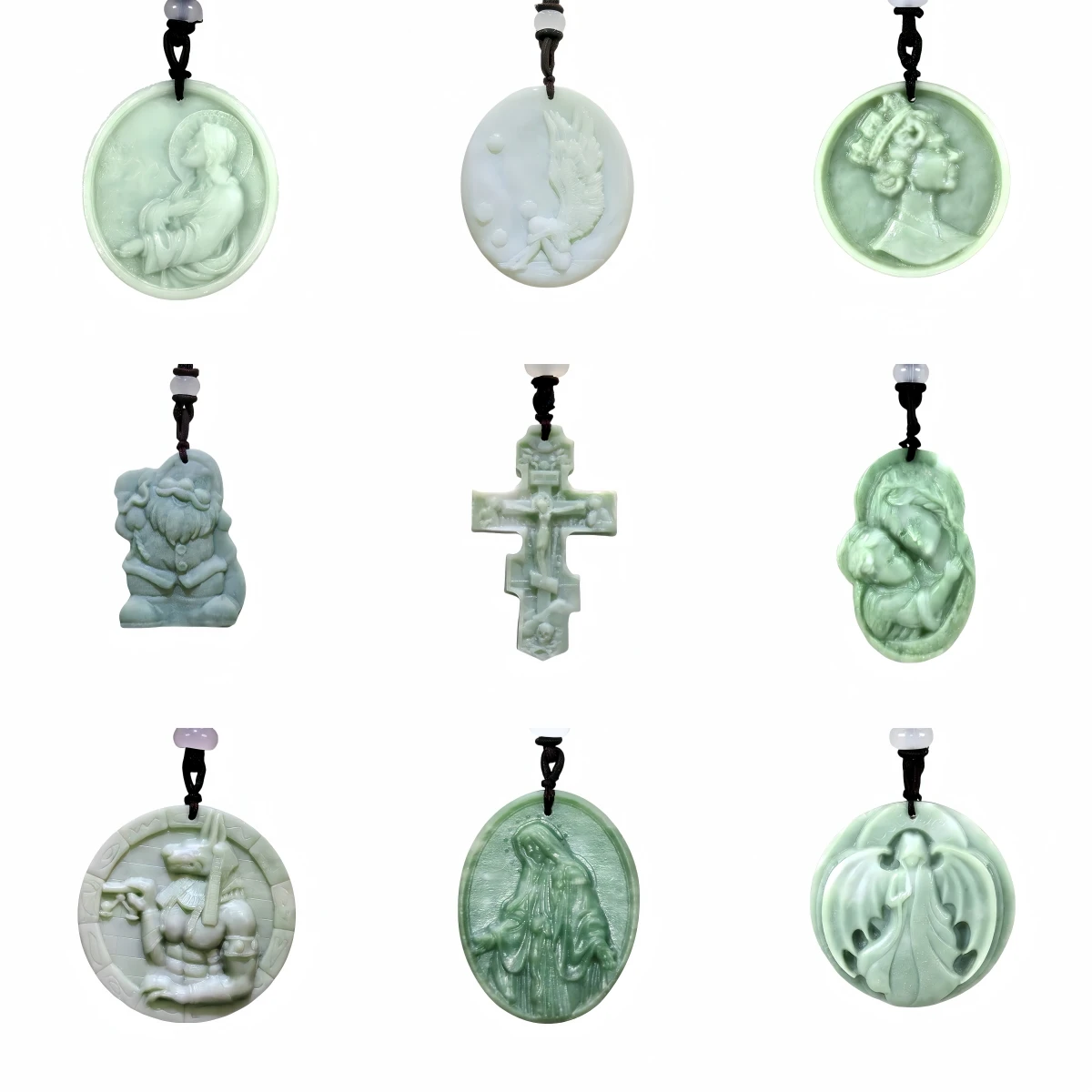 Collar con colgante de cruz de Jesús de Jade Natural verde claro, joyería auténtica, amuleto de moda con piedras preciosas talladas, regalos para mujeres y hombres