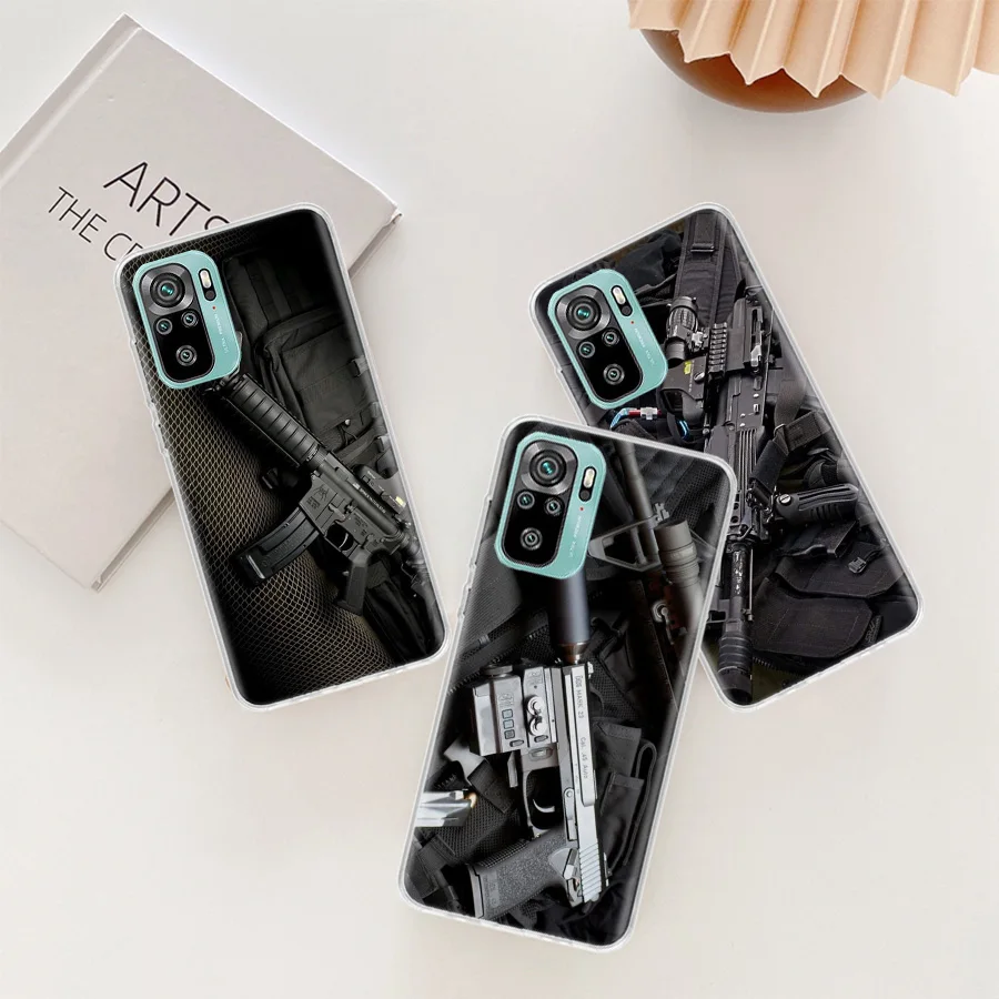 The Military Weapon Phone Case For Xiaomi Poco X6 X5 X4 F4 GT X3 F6 Pro 5G M5 M5S M4 M3 F5 F3 F2 F1 Mi Note 10 Lite Clear Cover