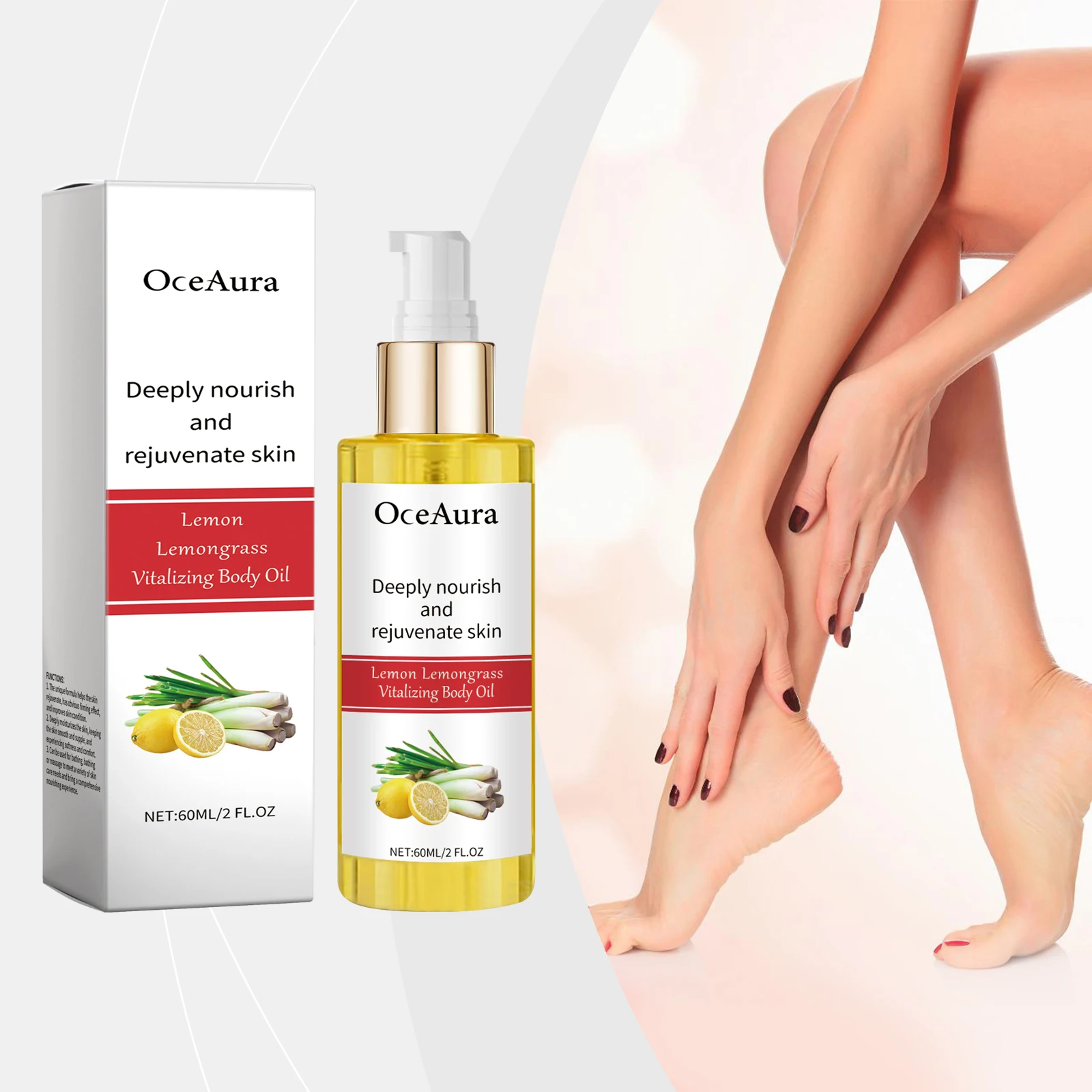 Lemon Lemongrass Vitalizing Body Oil - głęboko odżywczy i odmładzający środek do pielęgnacji suchej skóry - Natural Glow Booste