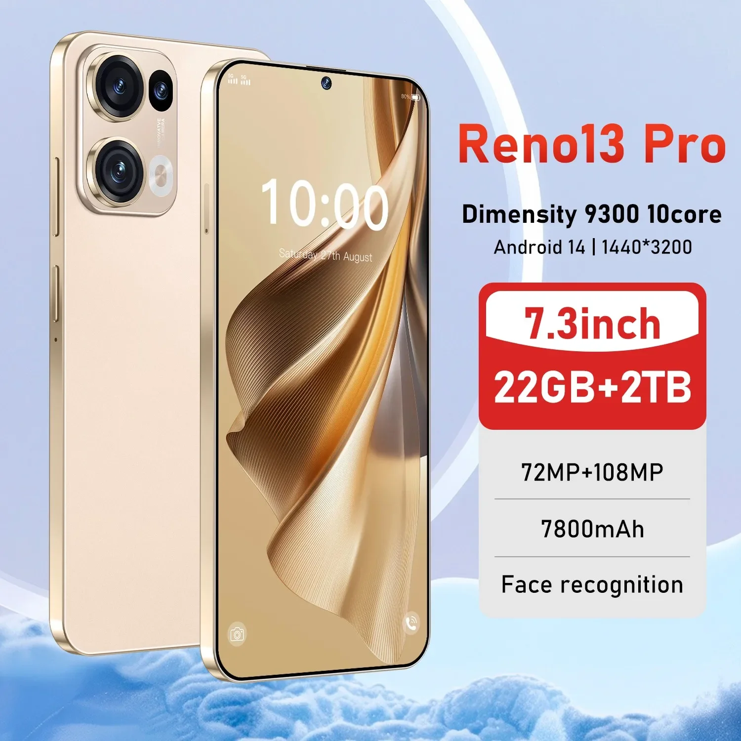 

Global Version Reno 13 Pro 5G Smart Original Android Phone 22GB 7.3 Inch HD Screen 108MP Camera 7800mAh Dual SIM Unlock Phone