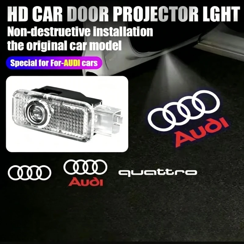 Image of 2/4 Stück LED Logo Willkommensbeleuchtung für AUDI S3 S4 RS S6 S5 S7 S8 A3 A4 A5 A6 A7 Q3 Q7 Quattro Projektor Geisterlampe Schattenprojektion