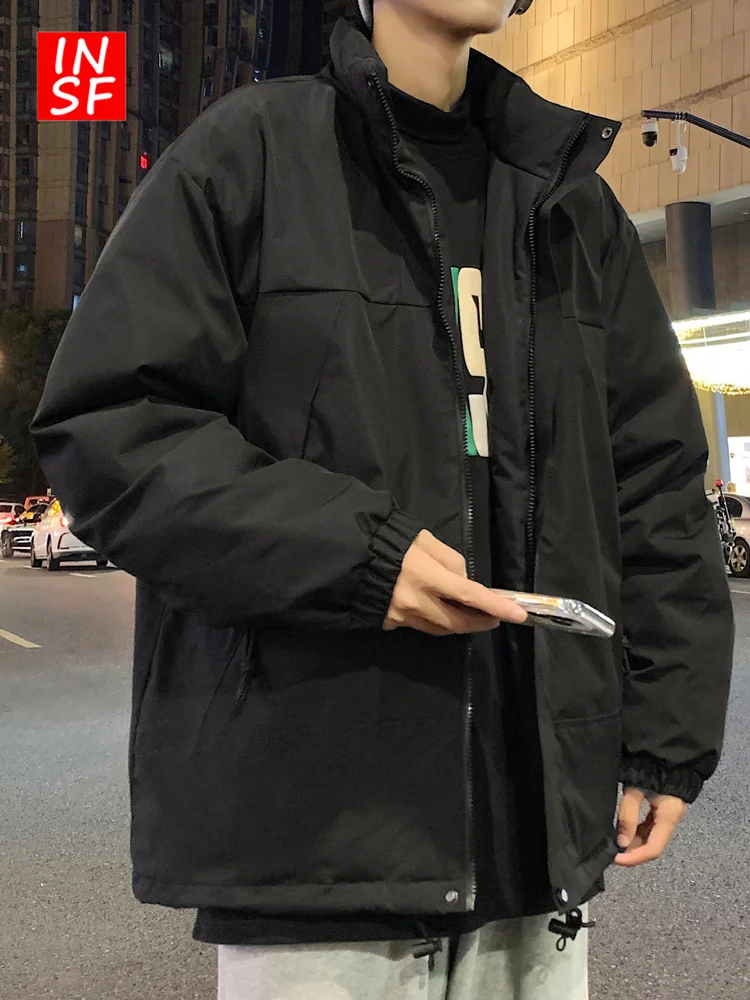 

New 2023 Men's Cotton Jaet Loose Fit Stand Collar Warm Winter Casual Trendy Zipper Closure Youth ular Regular Length