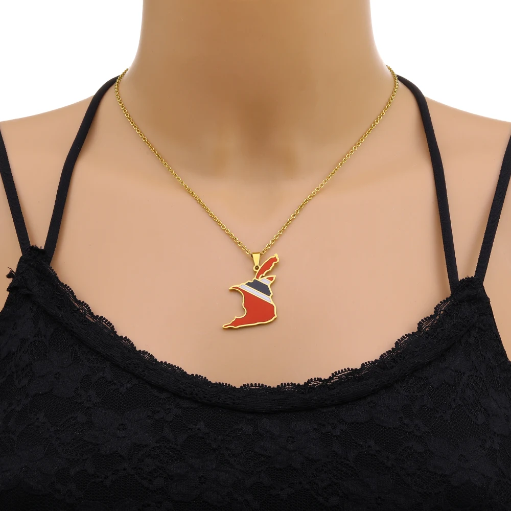 ترينيداد وتوباغو خريطة العلم قلادة قلادة الفولاذ المقاوم للصدأ الرجال النساء خرائط البلد مجوهرات هدية وطنية