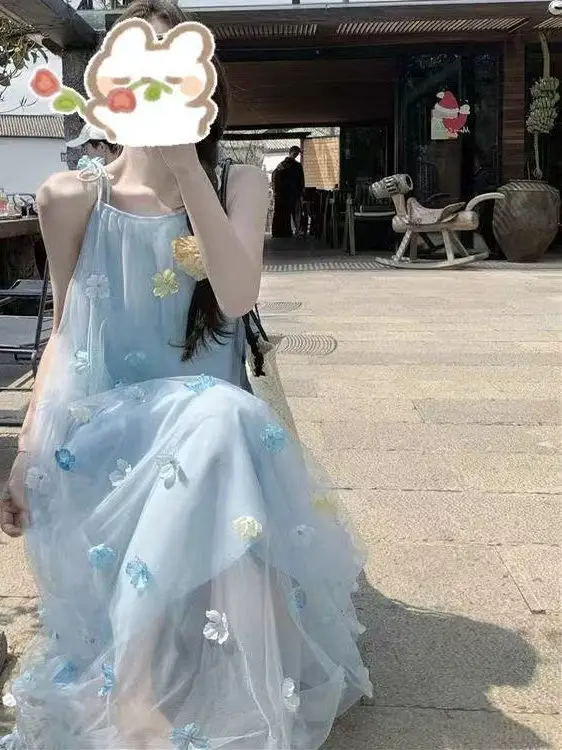 Princ Sle été douce fille anniversaire Dr 3D fleur broderie Ne jupe suspendue plage Vaion longue Dr pour les adolescents