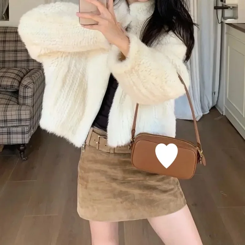 New Fashion Style.Woven Wheat Ear Imitation Mink Fur Encrypted Warm Coat,casual Light Luxury Stand-up Collar Zipper Fluffy Coat.