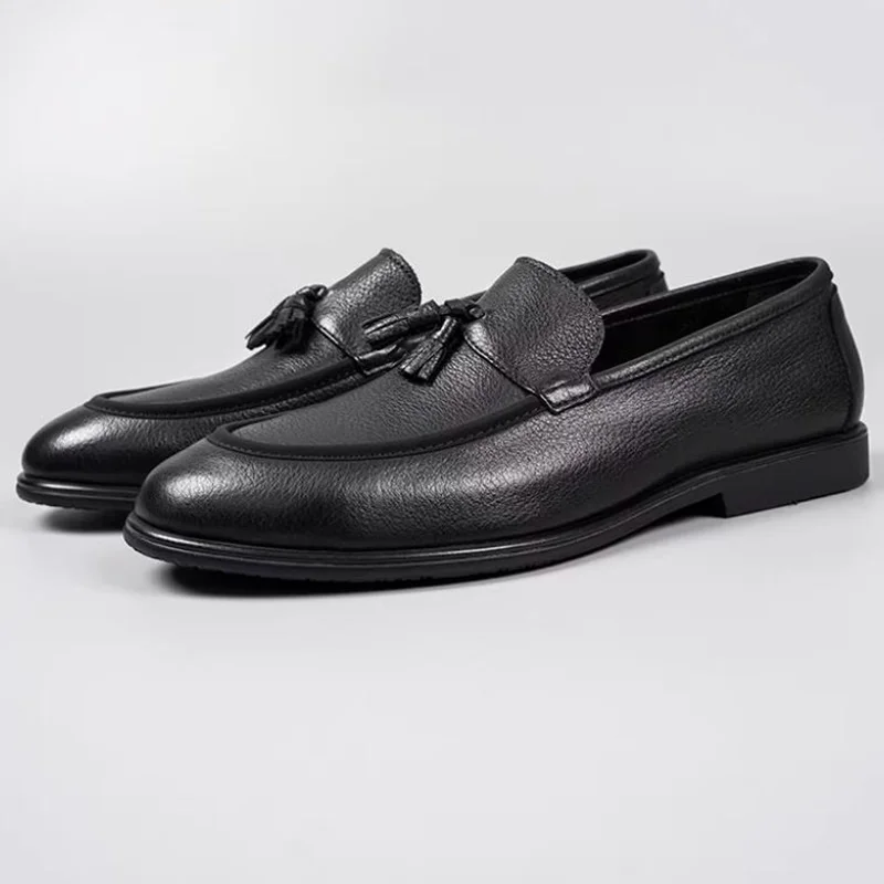 New Style Spring Summer Sheepskin Lining Cowhide Padded Fringed Casual Men's Shoes Genuine Leather Slip-on Loafers Driving Shoes