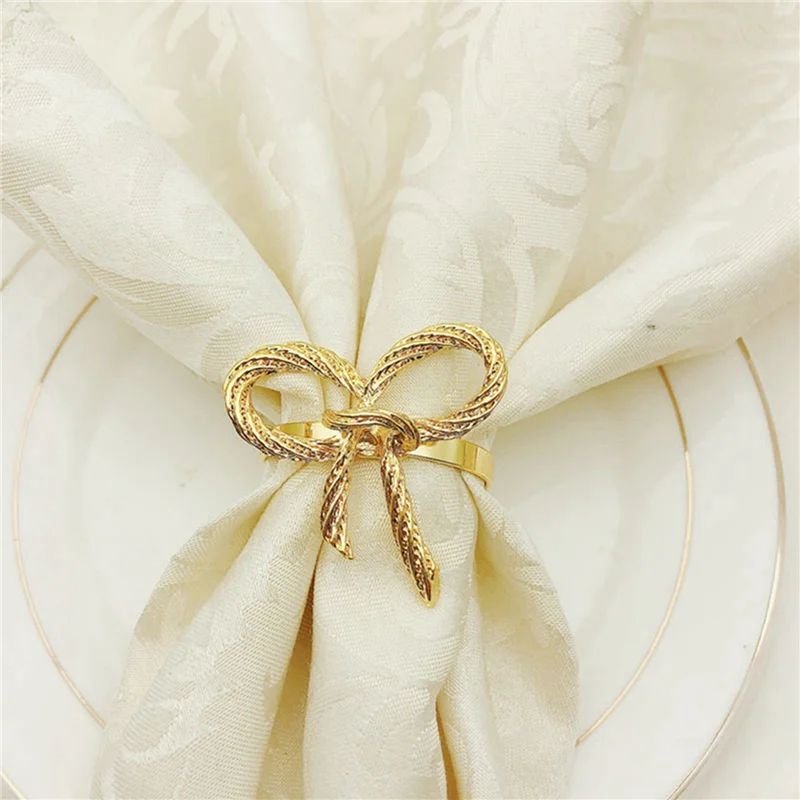 

A70P 60 Pcs Simple Golden Napkin Ring Butterfly Bow Tie Napkin Buckle Hotel Restaurant Mouth Cloth Ring Metal Napkin Ring