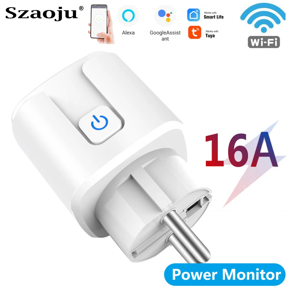 Szaoju Smart Plug WiFi Socket 16A EU Power Monitor Timing Function Tuya Smart Life APP Control For Alexa Google Home Assistant