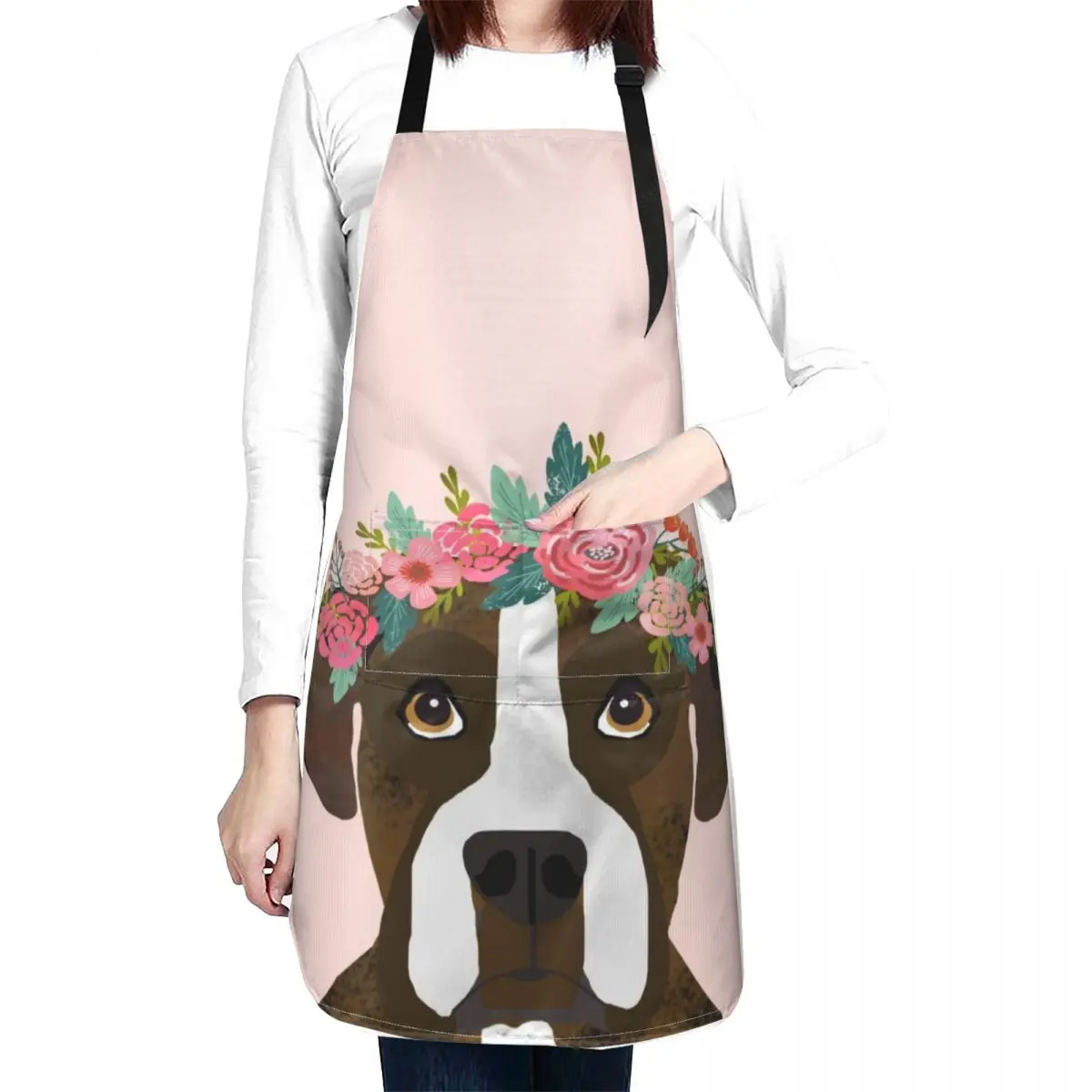 Boxer Dog flower crown - boxer, boxer dog, cute dog, dogs, pet, floral Apron chef costume christmas decoration Apron