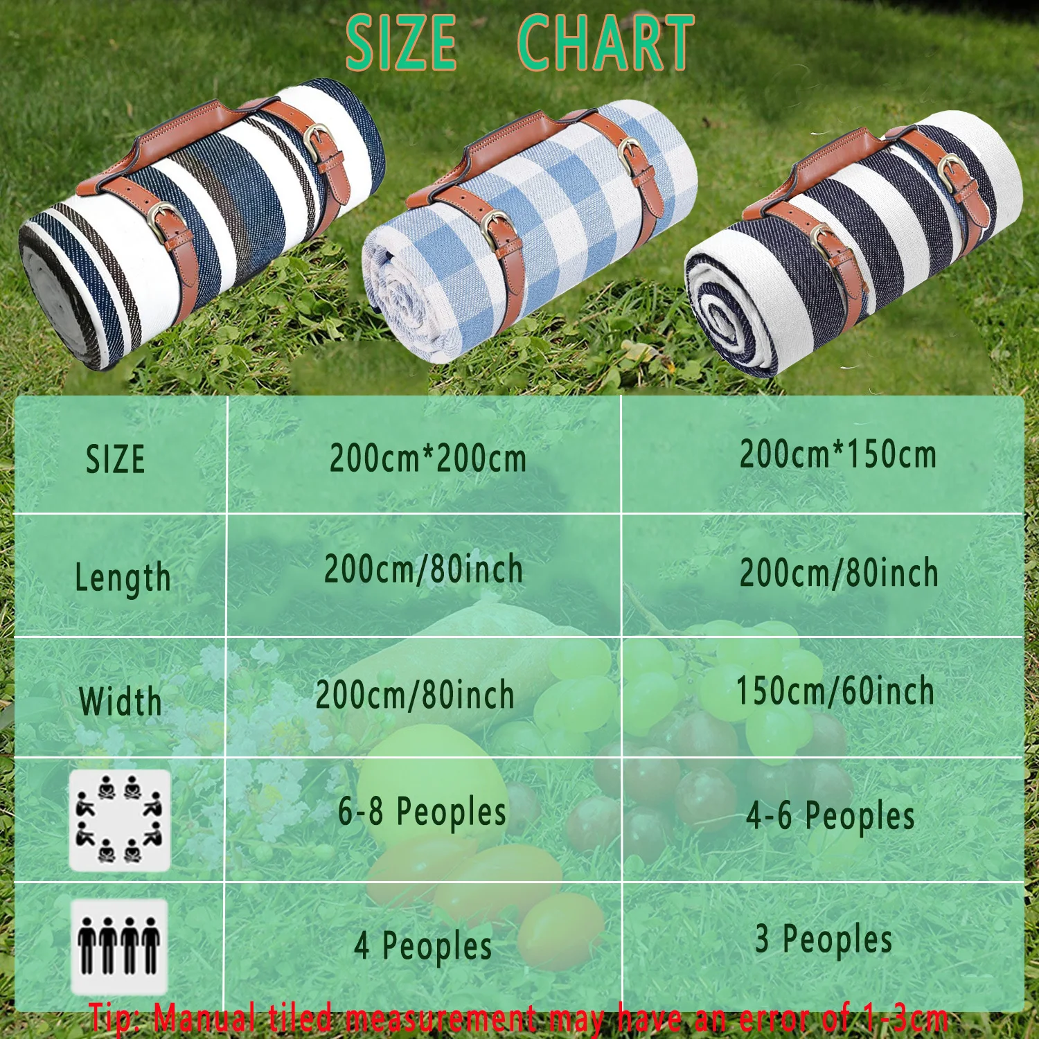 ZHUOHUA Picknickdecke Extra Groß, Wasserdichte und Faltbare Strandmatte, Outdoor für 8 Erwachsene, Camping, Park, Strand, Rasen, Innenbereich – Detail 2