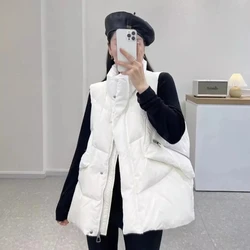 2024 New Autumn Women Vest Winter Puffer Parkas Coat Casual Pocket Stand Collar Waistcoat Female Sleeveless Jacket Outerwear