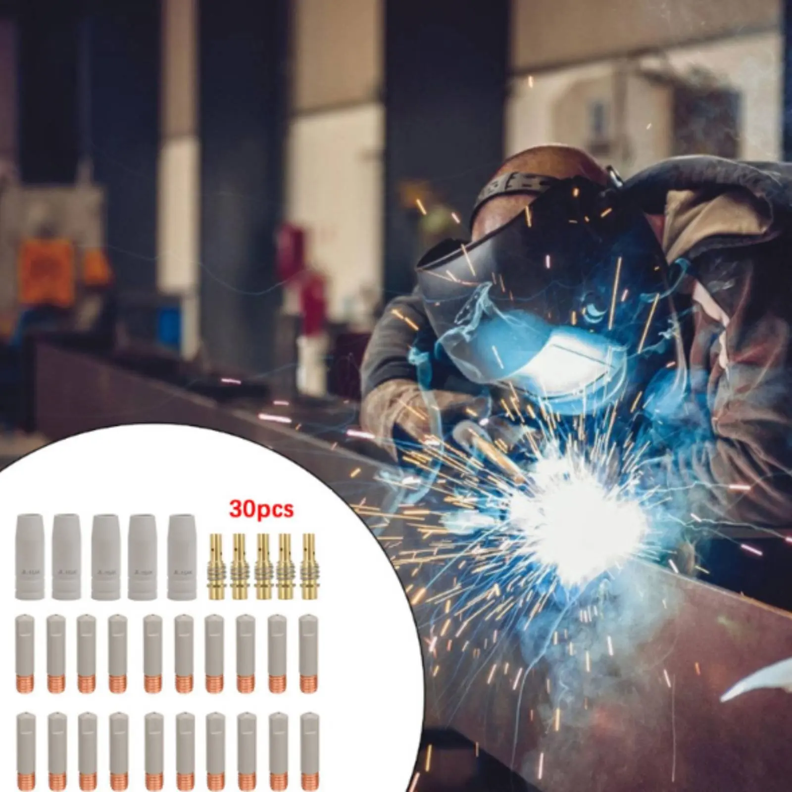 30 Pieces 15AK MIG Torch Consumable Kit Non-Stick Slag MIG Welder Contact Contact Points and Nozzles Set Metal-Joining Welding