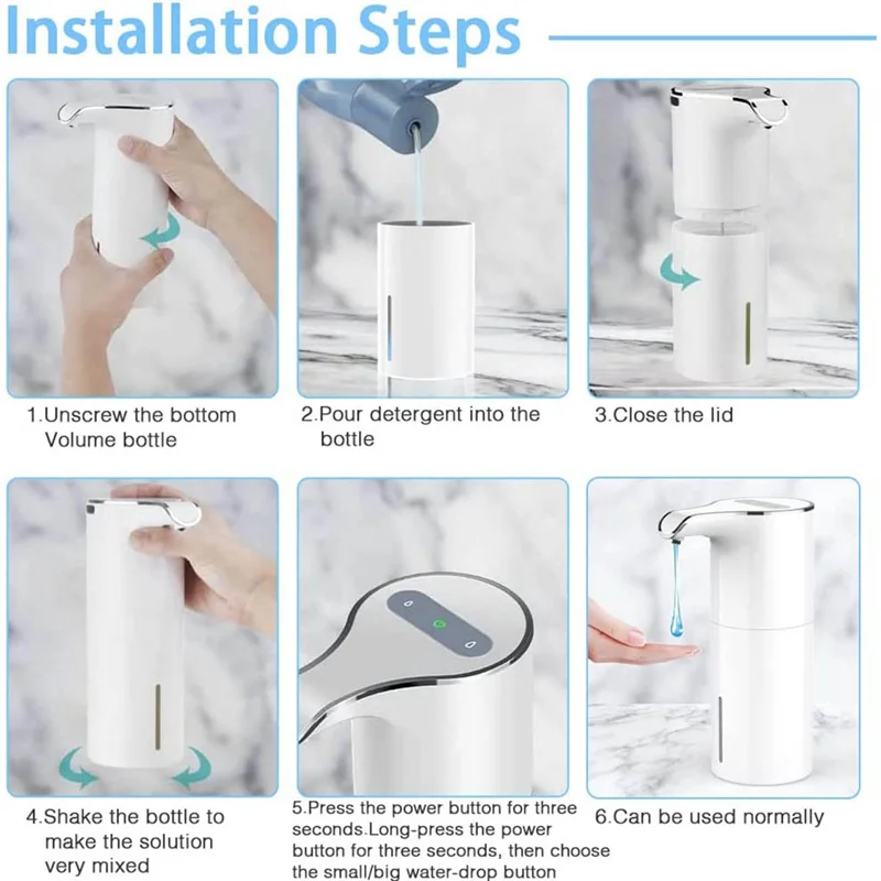 เครื่องจ่ายสบู่อัตโนมัติ - Touchless USB ชาร์จไฟฟ้าเครื่องจ่ายสบู่เหลวกันน้ําปรับปริมาณได้ 450Ml