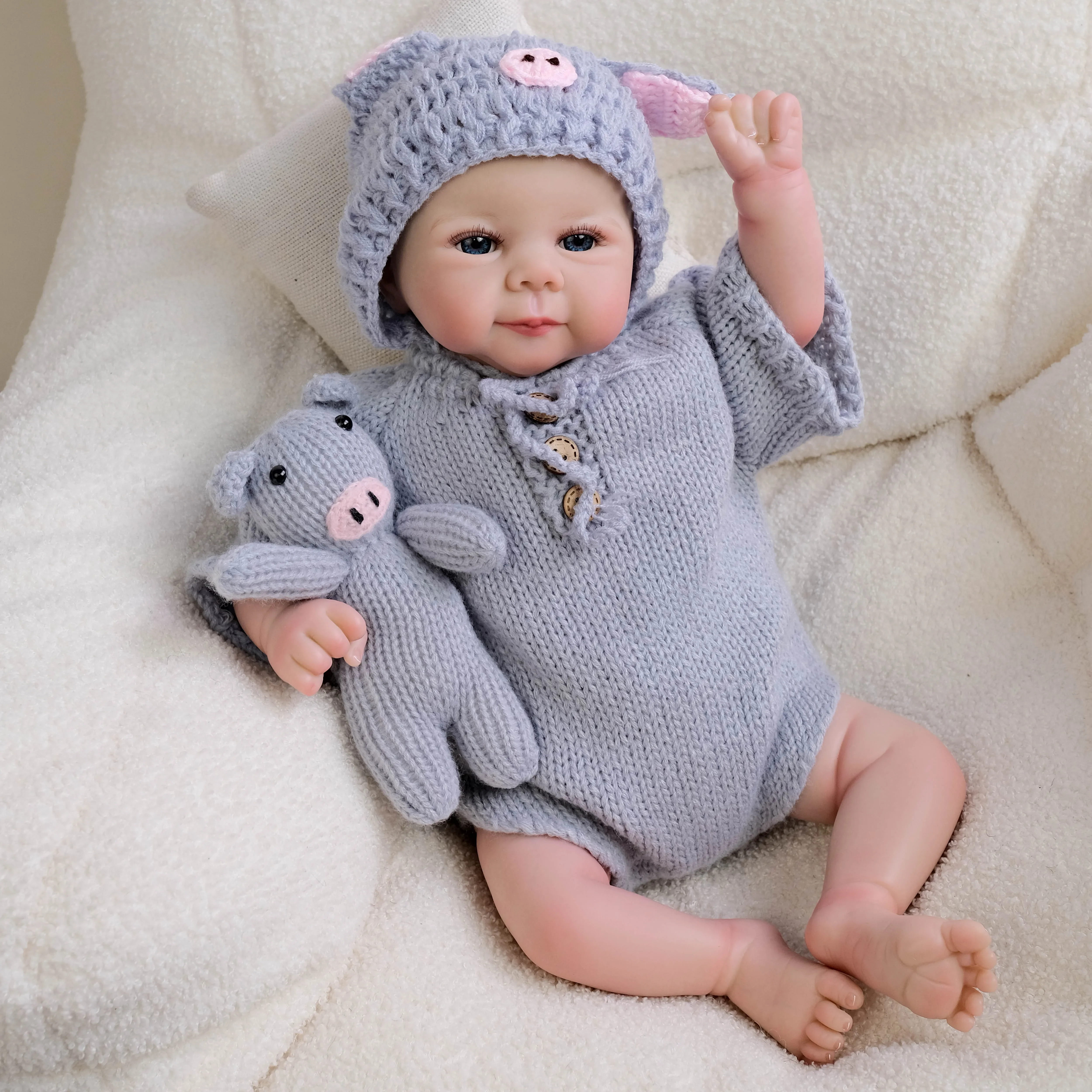 Juliette ผ้านุ่ม Reborn ตุ๊กตา 19 นิ้วเด็กเหมือนจริงหลายชั้นภาพวาด 3D ผิวที่มองเห็นได้เส้นเลือดมือทาสีผม