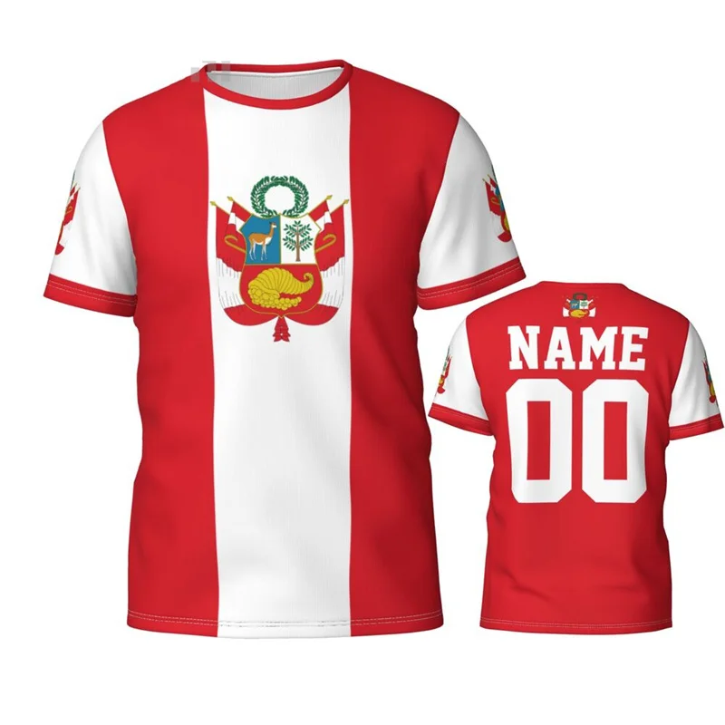 3D Printing Peru Flag Emblem T Shirts Men Cool Designs T-shirt Womens Clothing Harajuku Fashion Streetwear Kids Tee Shirts Tops