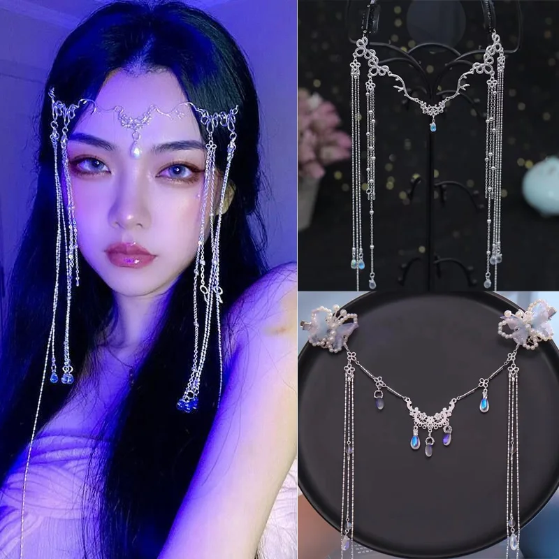 Elegant Shinning Rhinestones Long Tassel Hairwear Waterdrop Crystal Retro Hairband for Women Chinese Style Accessories