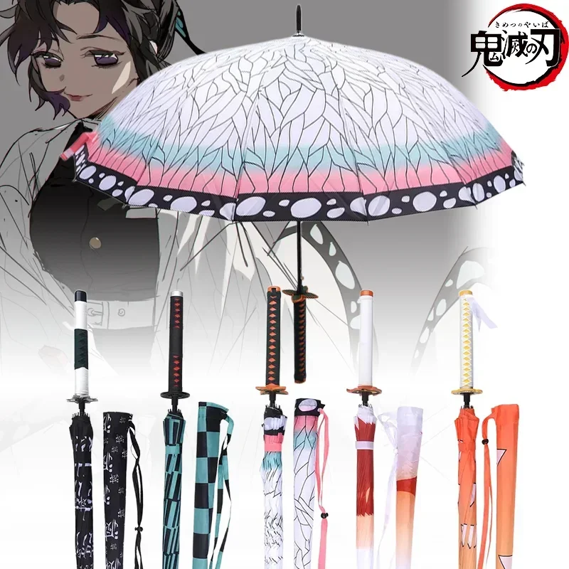 

Anime Demon Slayer Katana Umbrella Sunshade Long Handle Parasol Umbrellas Kimetsu No Yaiba Tanjirou Windproof Sword Rain Gear