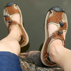 Genuine Leather Casual Shoes for Men Outdoor Walking Hiking Men Shoes Breathable Anti-Collision Toe Summer Sandals 2023