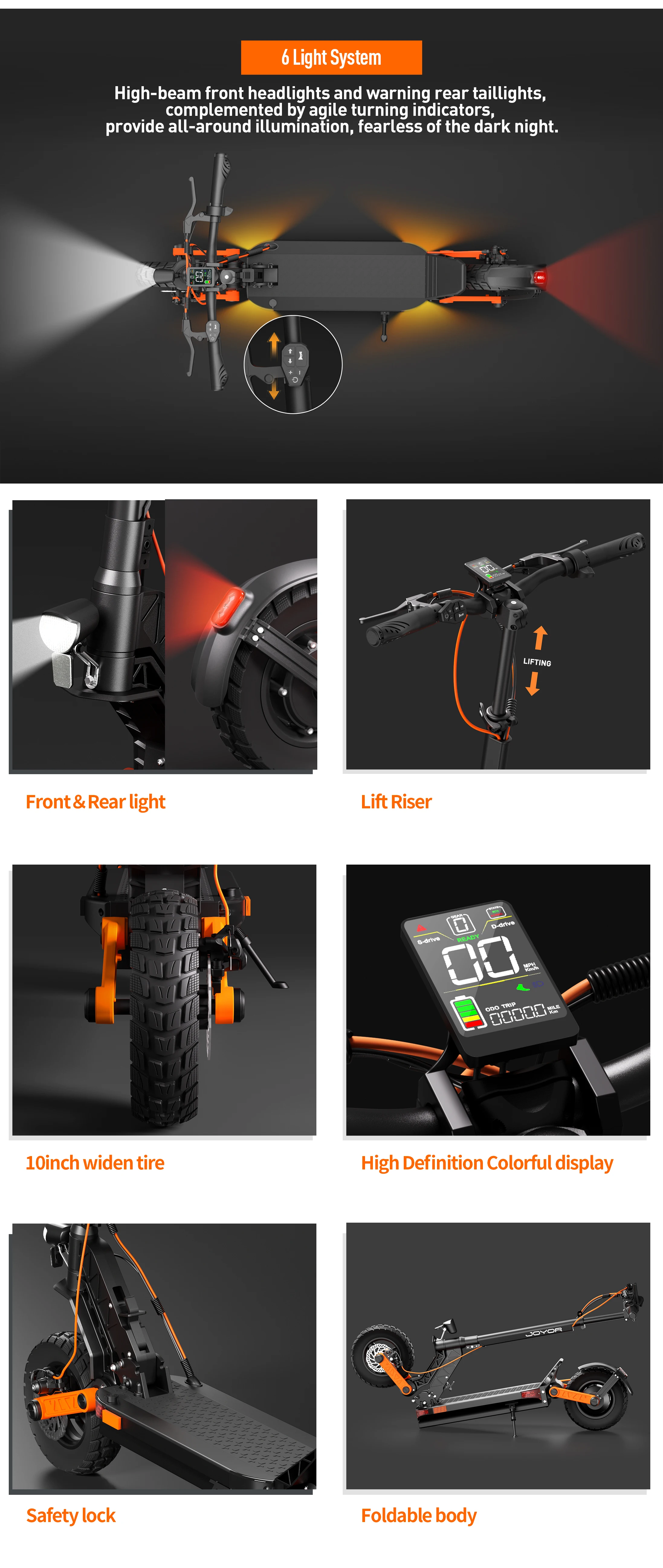 JOYOR S5-Z faltbarer E-Scooter für Erwachsene, 600 W Motor, 48 V, 13 Ah Batterie, 25 km/h Geschwindigkeit, 55 km Reichweite, 10 Zoll Reifen, Elektroroller – Detail 9