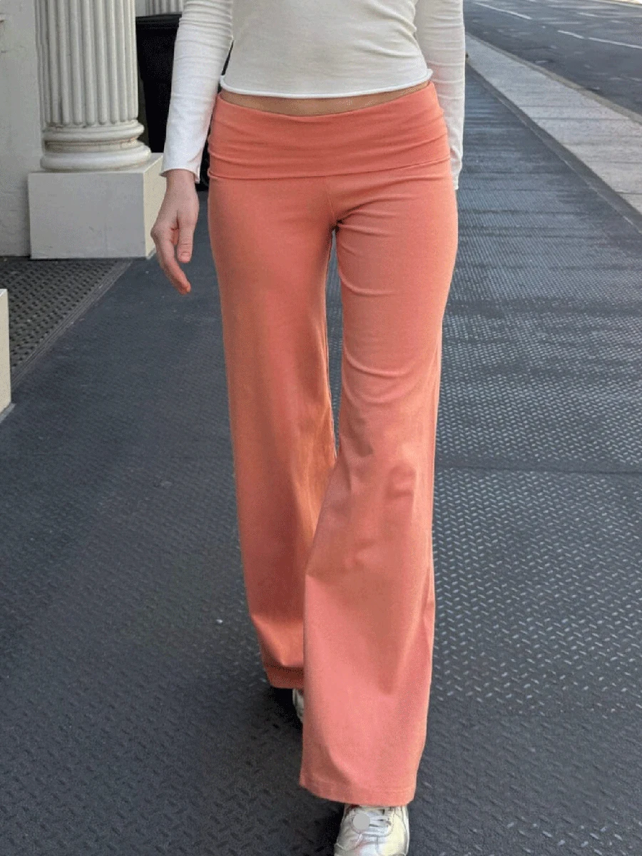 Orange Foldover Straight Pants Woman Summer New Low Waist Cotton Skinny Trousers Female Casual Sweet Solid Sport Yoga Pants Y2k