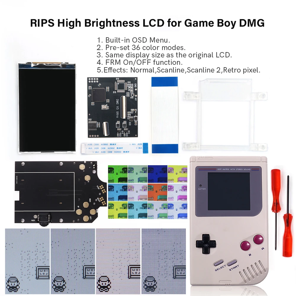 FOR GB DMG Classic  4 PIXELS IN 1 FULL VIEWING LCD Screen BACKLIGHT kit For GameBoy Original DMG-01 1989 handheld Console