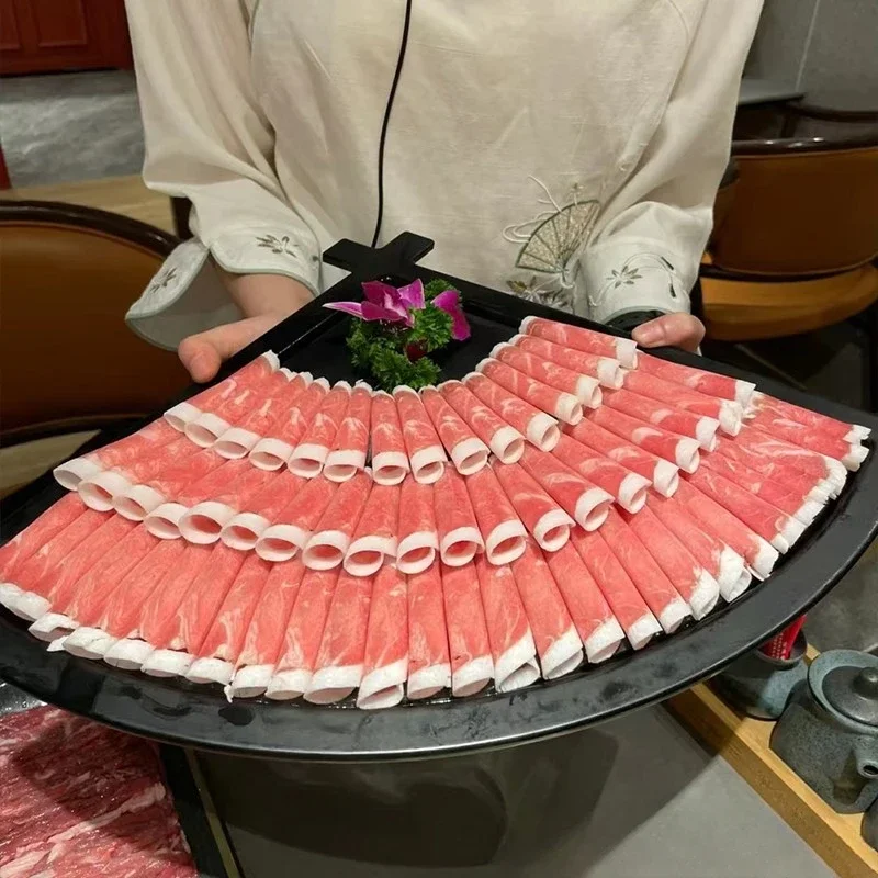 Chinese Fan-shaped Melamine Imitation Porcelain Dry Ice Plate Creative Distinctive Hot Pot restaurant lamb Roll Special Dishes G