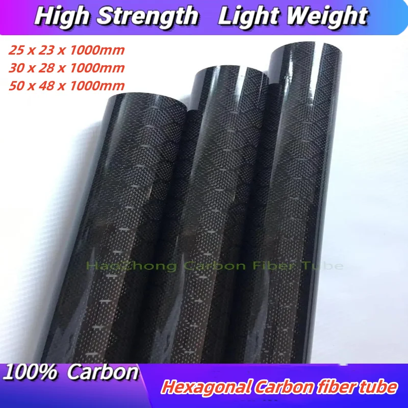 

Hexagonal Carbon Fiber Tube/Pipe/Shaft Glossy 25x23 30x28 50x48 Length 1000MM (1m) Roll Wrapped