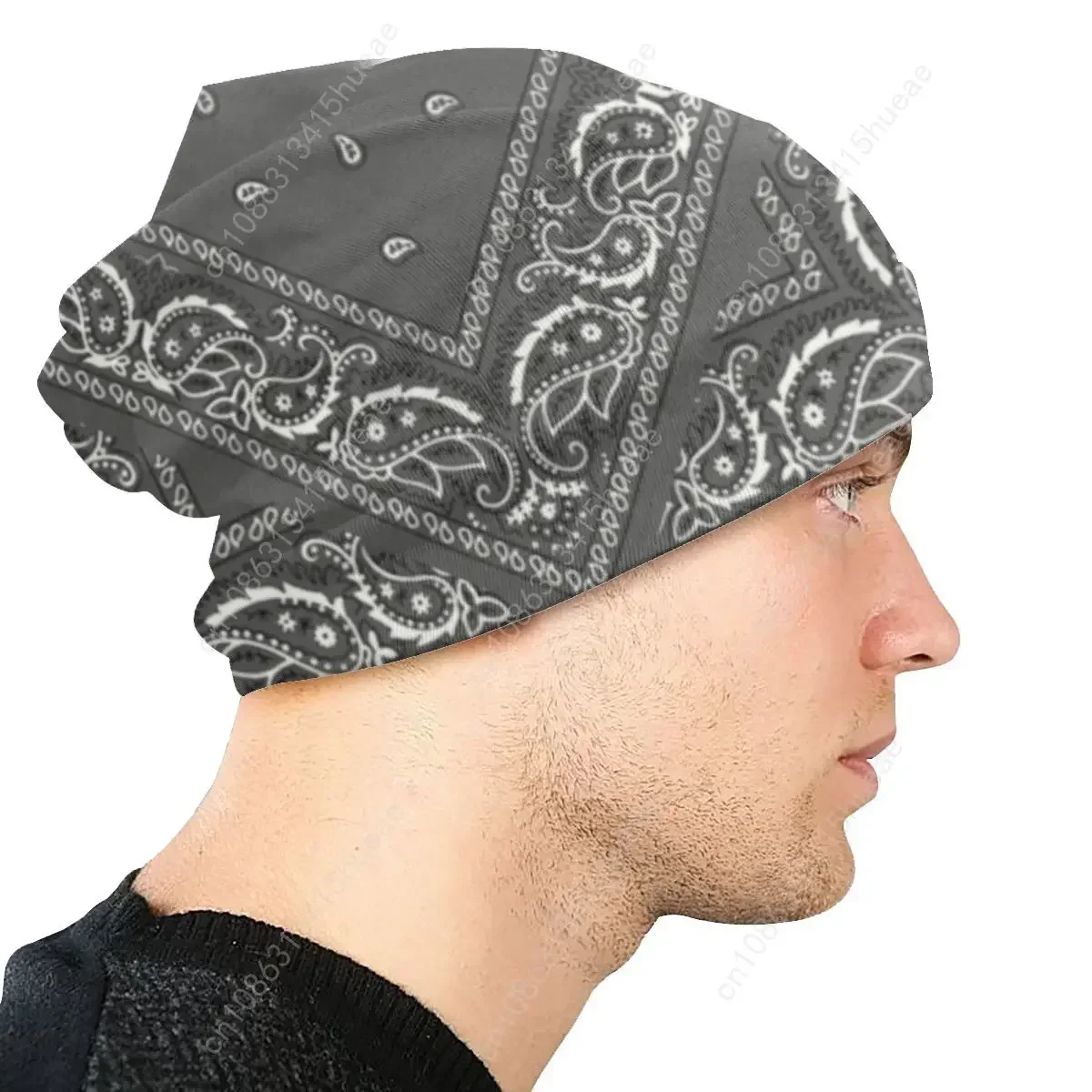 رمادي كلاسيكي باندانا نمط بونيه قبعة محبوك قبعة الرجال النساء أزياء للجنسين الشتاء الدافئ Skullies Beanies قبعات #4