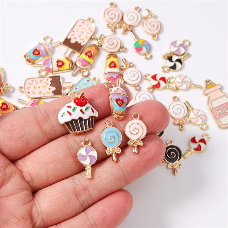 Duarte 20 Stück/Set Niedliche Emaille-Lebensmittel-Lollipop-Getränke-Anhänger für Schmuckherstellung, Ohrringe, Halsketten, DIY-Bastelzubehör – Detail 2