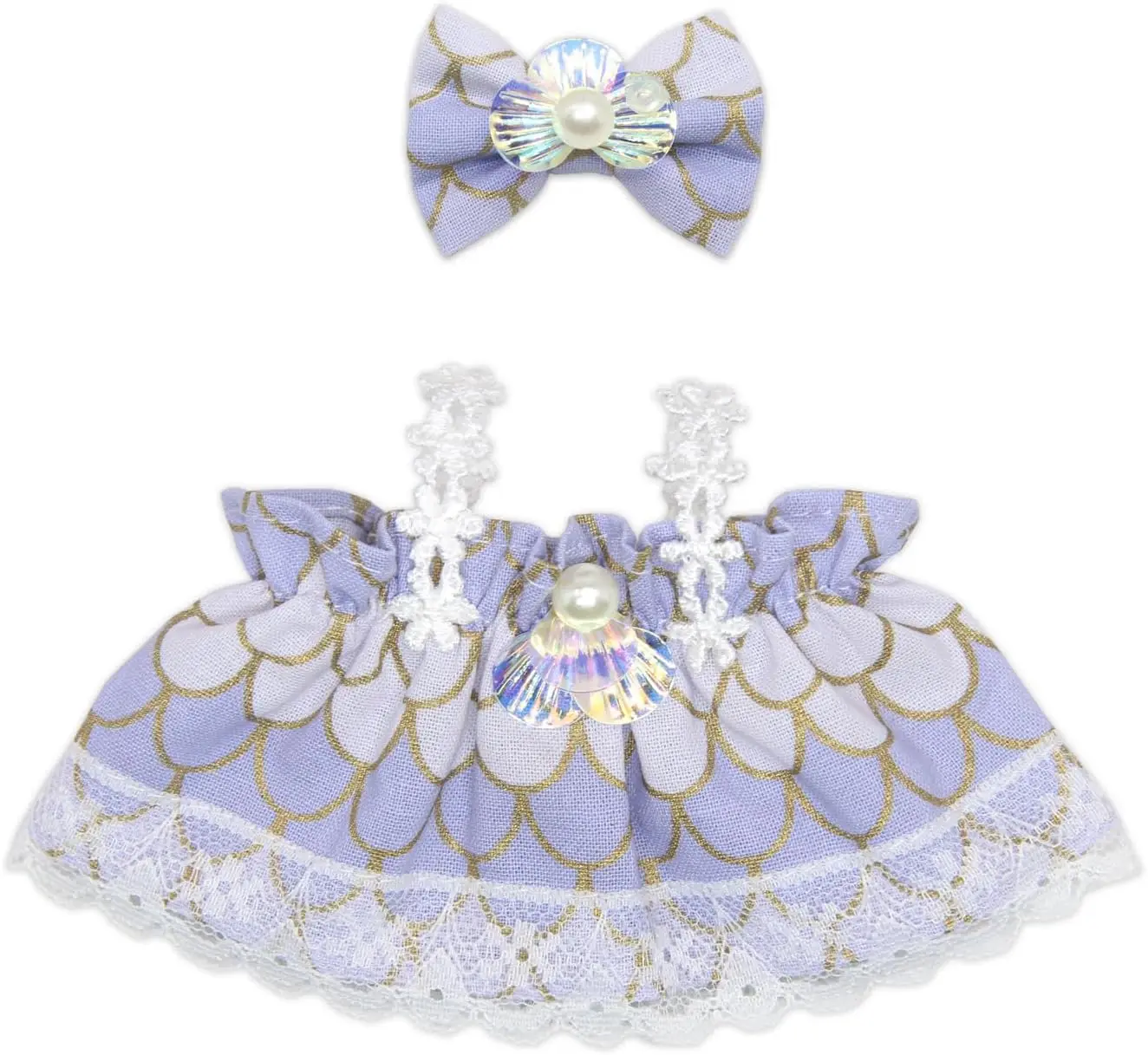 

17cm Plush Doll Clothes Suitable for 17cm Dolls Set Cute Mermaid Style Dress and Hair Clips Stuffed Dolls Accessories(Only Cloth