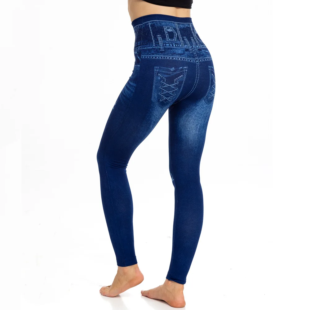 ヨーロッパとアメリカのカジュアルファッション、イミテーションデニムレギンス、高伸縮性クロップドパンツ（女性用）