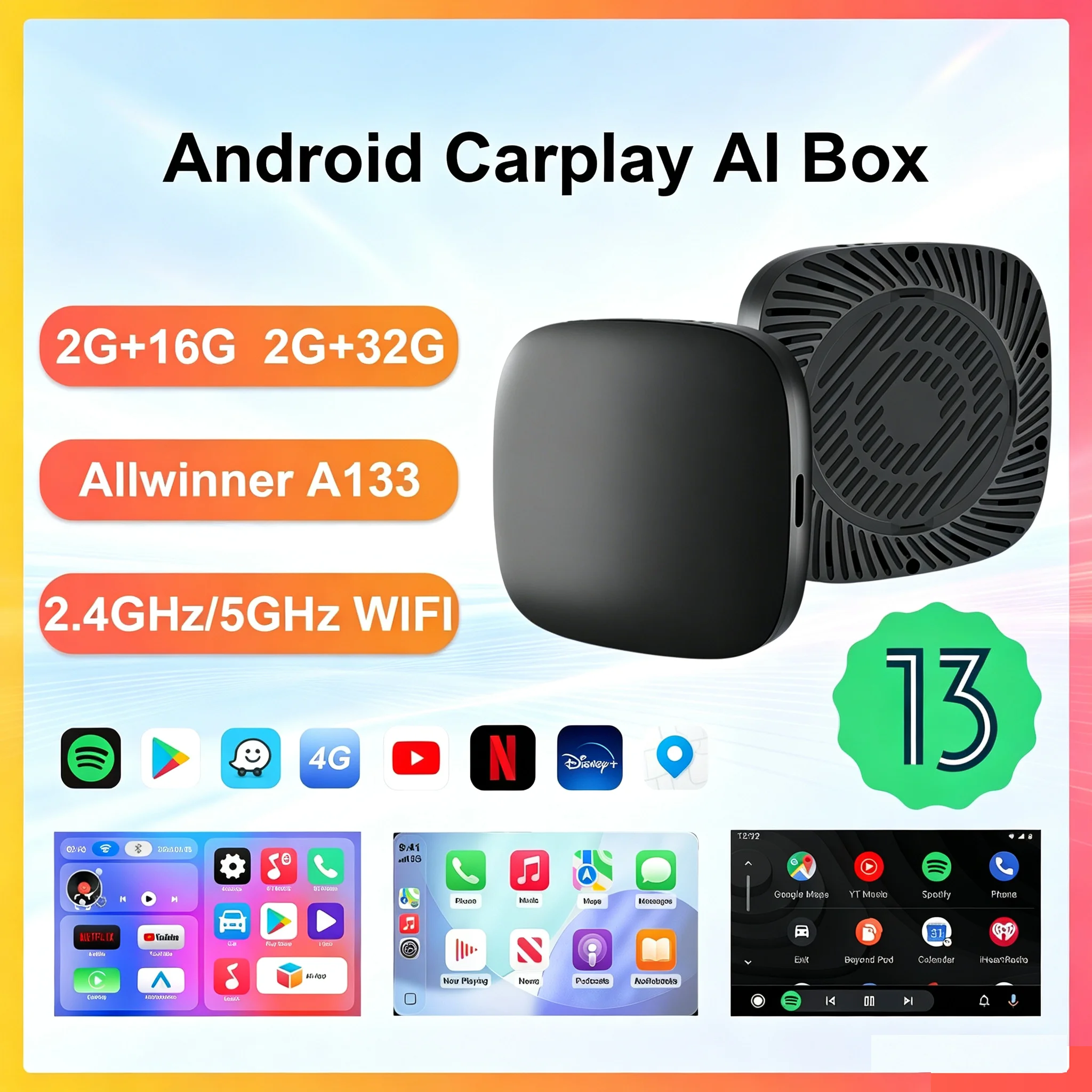 Ezonetronics Smart CarPlay Ai Box Android 13 Support Netflix YouTube Split Screen Wireless Android Auto & CarPlay TV Box 4G LTE