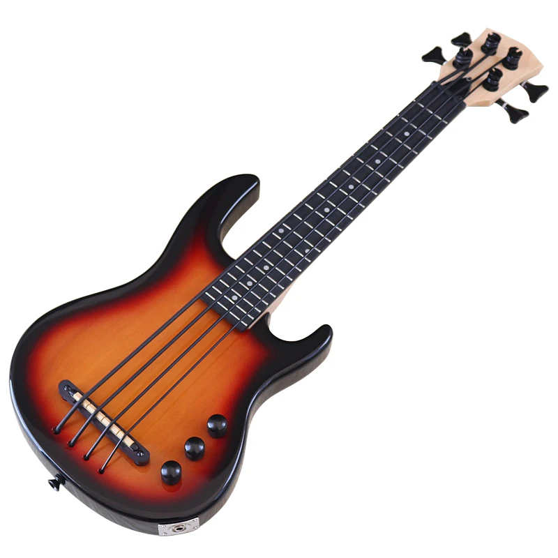 28 Inch Silent Electric Ukulele Bass Guitar 4 String UBASS Canada Maple Guitar Body Sunburst Color Mini UKBass Guitar