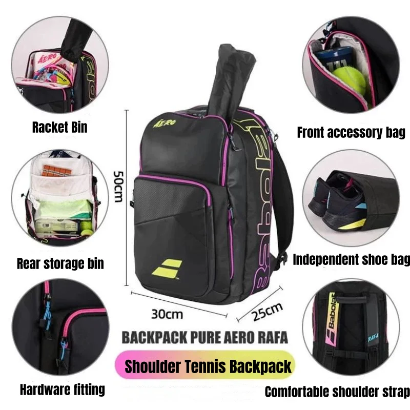 Babolat original puro strike 4th gen mochila de tênis grande capacidade raquete padel sacos esportivos comporta até 3 raquete