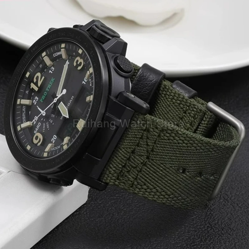 أسود أخضر كاكي 24 مللي متر حزام ساعة من النايلون الممتص للرطوبة لـ Casio PROTREK PRG-600YB PRW-6600 5497 5571 GA-2300 واجهة خاصة #1