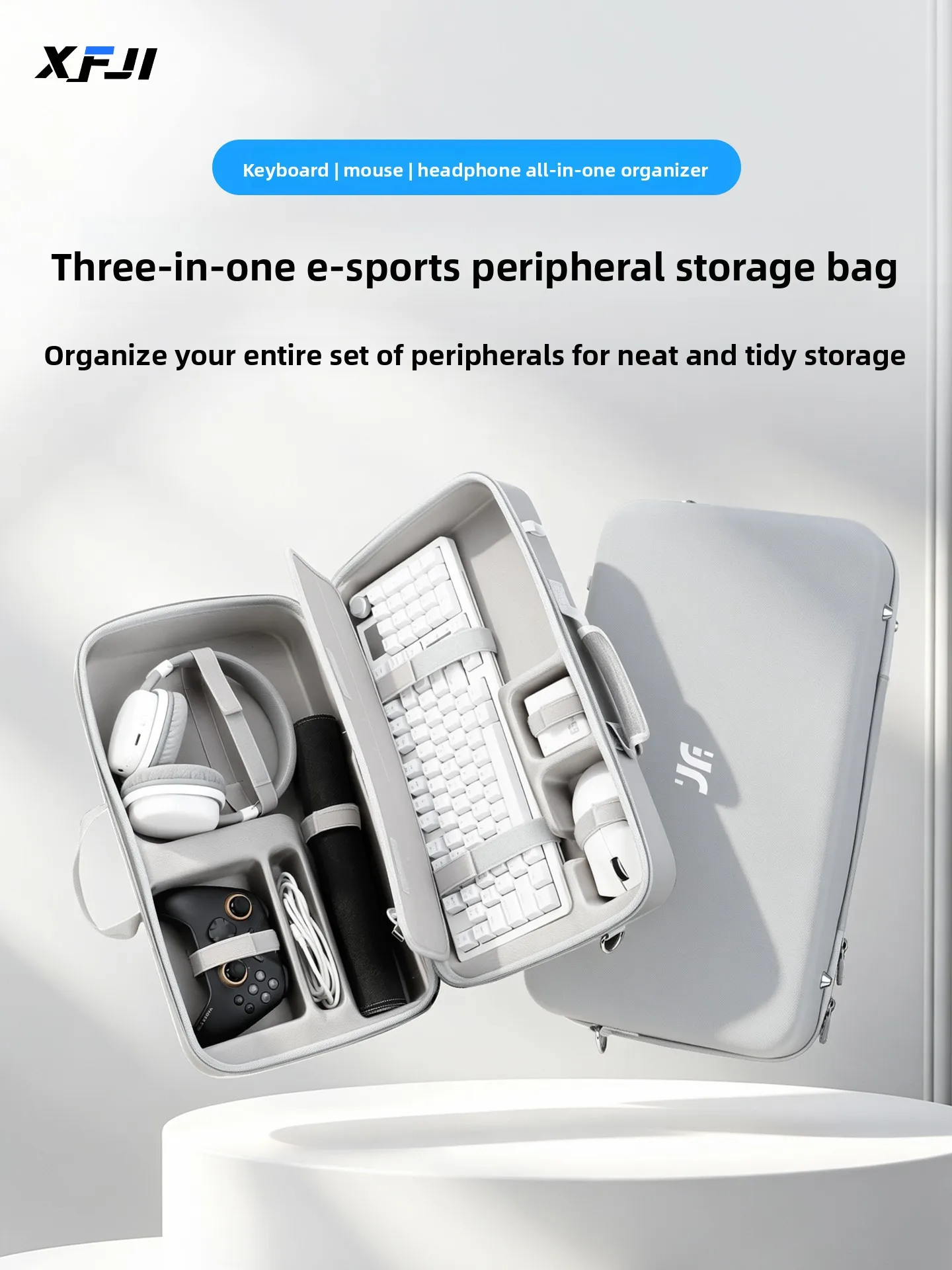 Custom XFJI Esports Gear Storage Case,Keyboard+Mouse+Headset+Controller 6-Zone Bag,Portable Custom Mechanical Keyboard Organizer