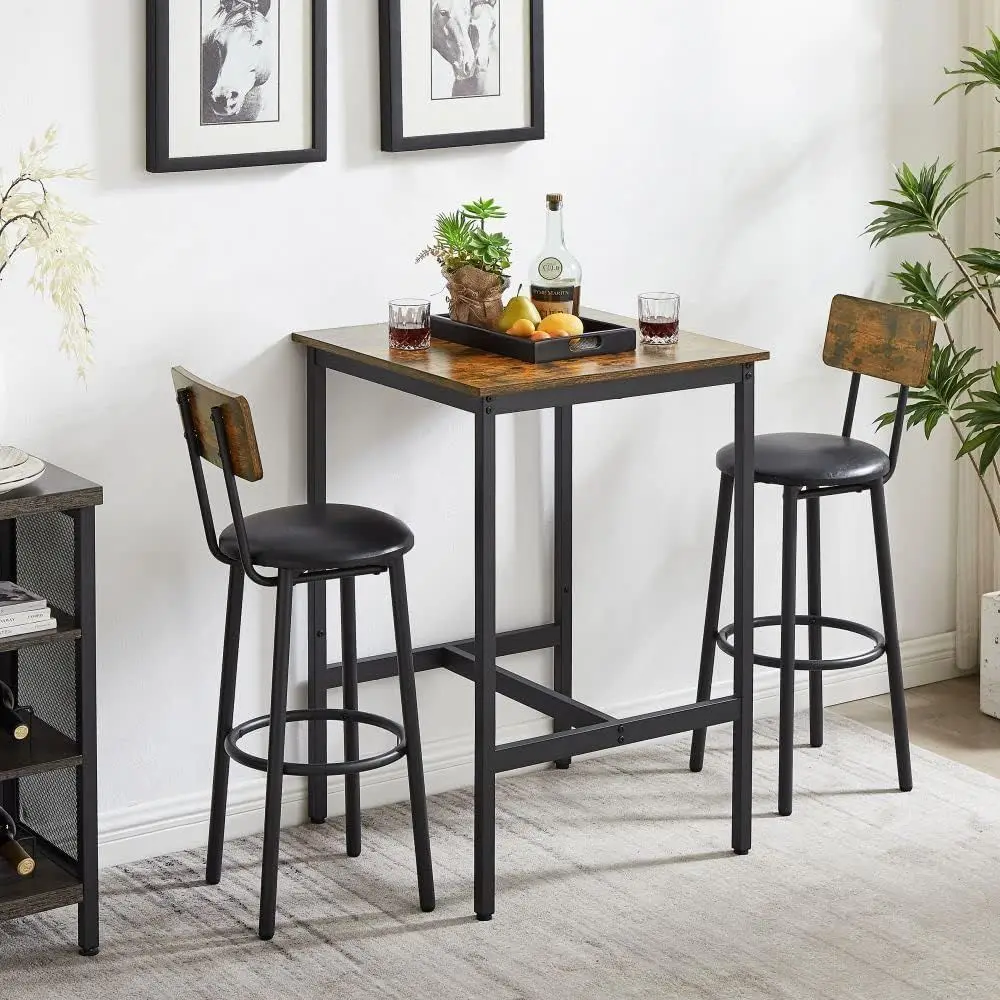 

2-Seat Bar Table with Upholstered Stools for Pub-Style Dining in Kitchen or Small Spaces