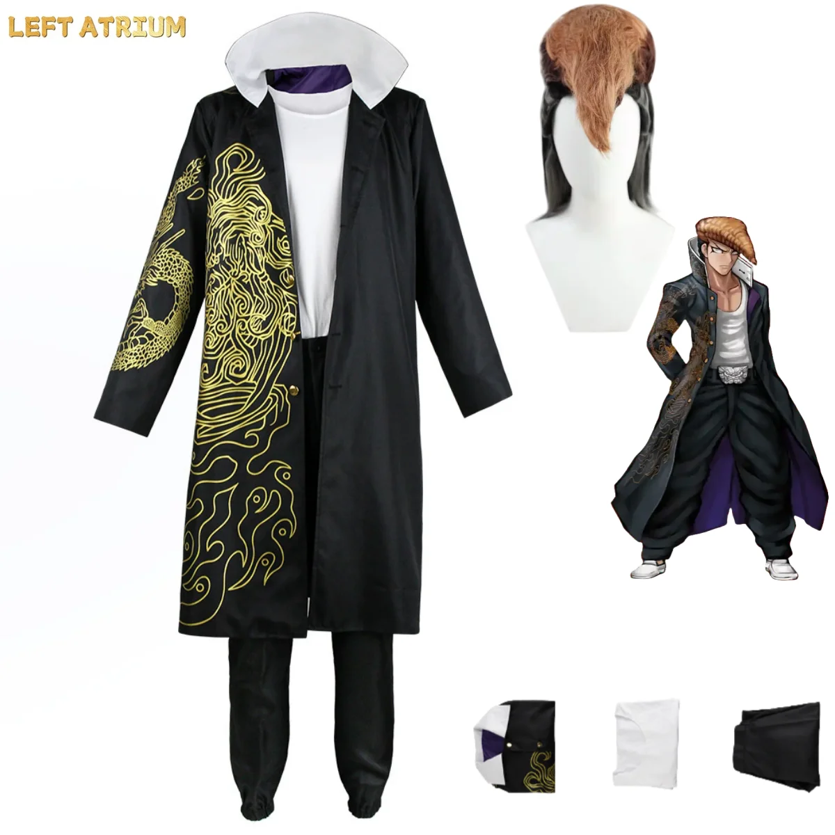 

Anime Game Mondo Owada Long Sleeves Cosplay Costume Black Cloak Coat Trench Uniform Wig Adult Man Halloween Carnival Suit
