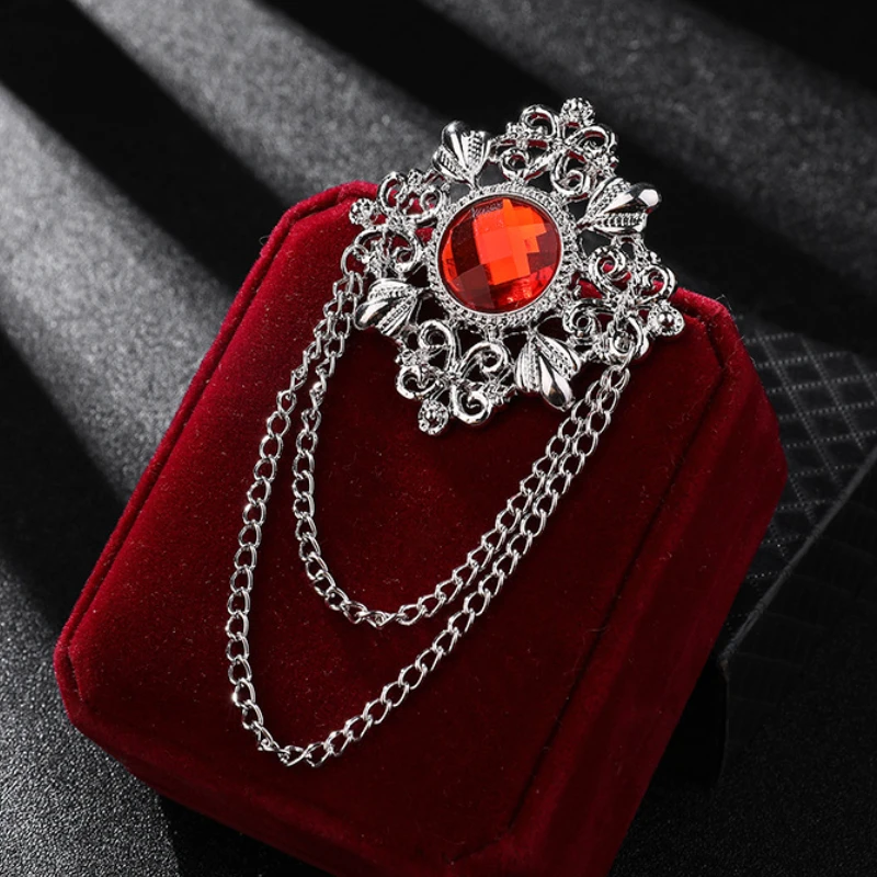 Retro Palace Edelstein Brosche Herren Anzug Pin Vintage Strass Kreuz Quaste Anstecknadeln mit Kette Abzeichen Luxus Schmuck Zubehör – Detail 4